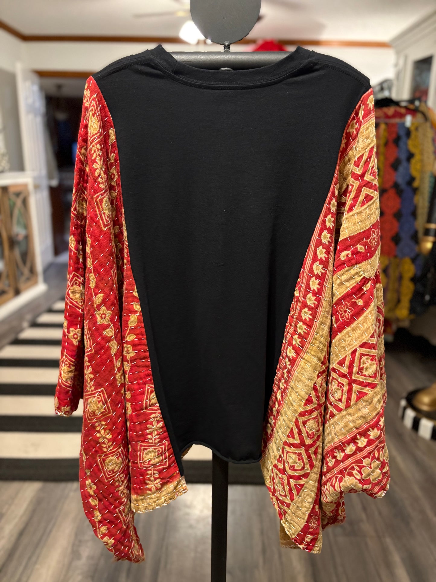 Sonic Upcycled Vintage Kantha Poncho Tee Fits A Size Small to XXL