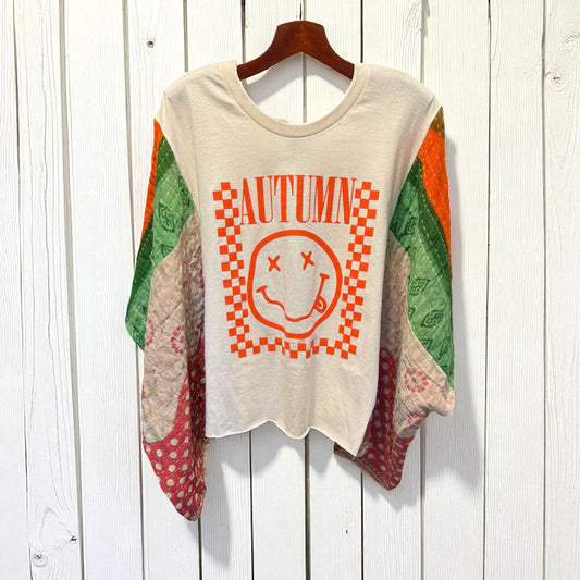 Autumn Upcycled Vintage Kantha Poncho Tee Fits A Size Small to XXL