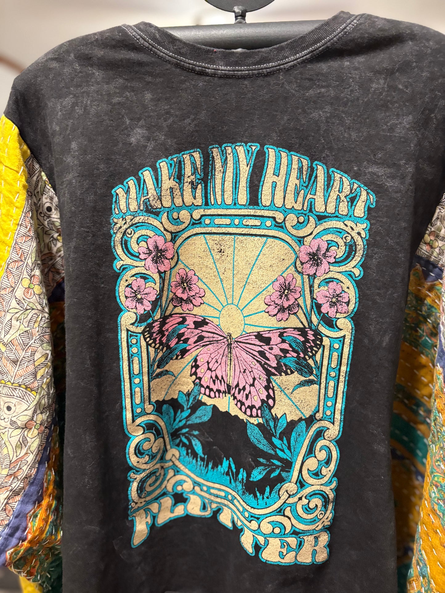 Flutter Upcycled Vintage Kantha Poncho Tee Fits A Size Small to XXL