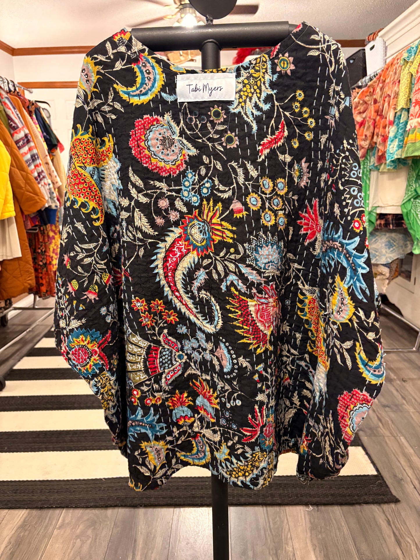 Monica Midnight Paisley Kantha Top One Size Fits Small to 3X