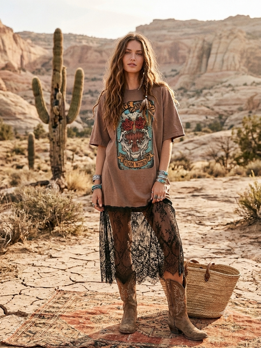 Sacred Heart Lace Bottom Tee Dress OVERSIZED Fits a Small to 2X