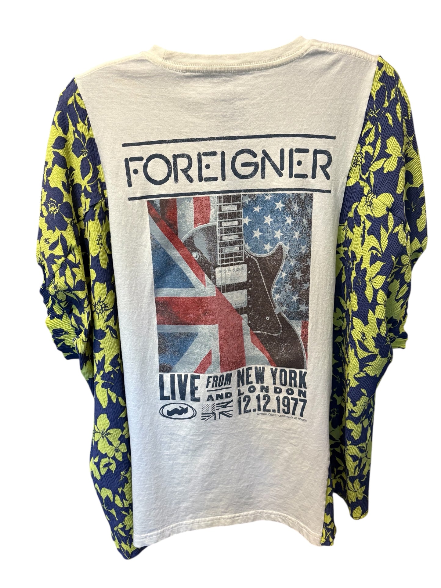 Foreigner Upcycled Drop-Sleeve Tee One Size Fits a Small to XL