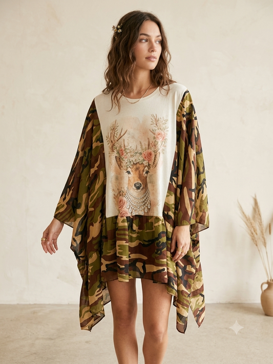 Deer Me Camo Bandana Ruffled Poncho One Size Fits a Small to 3X