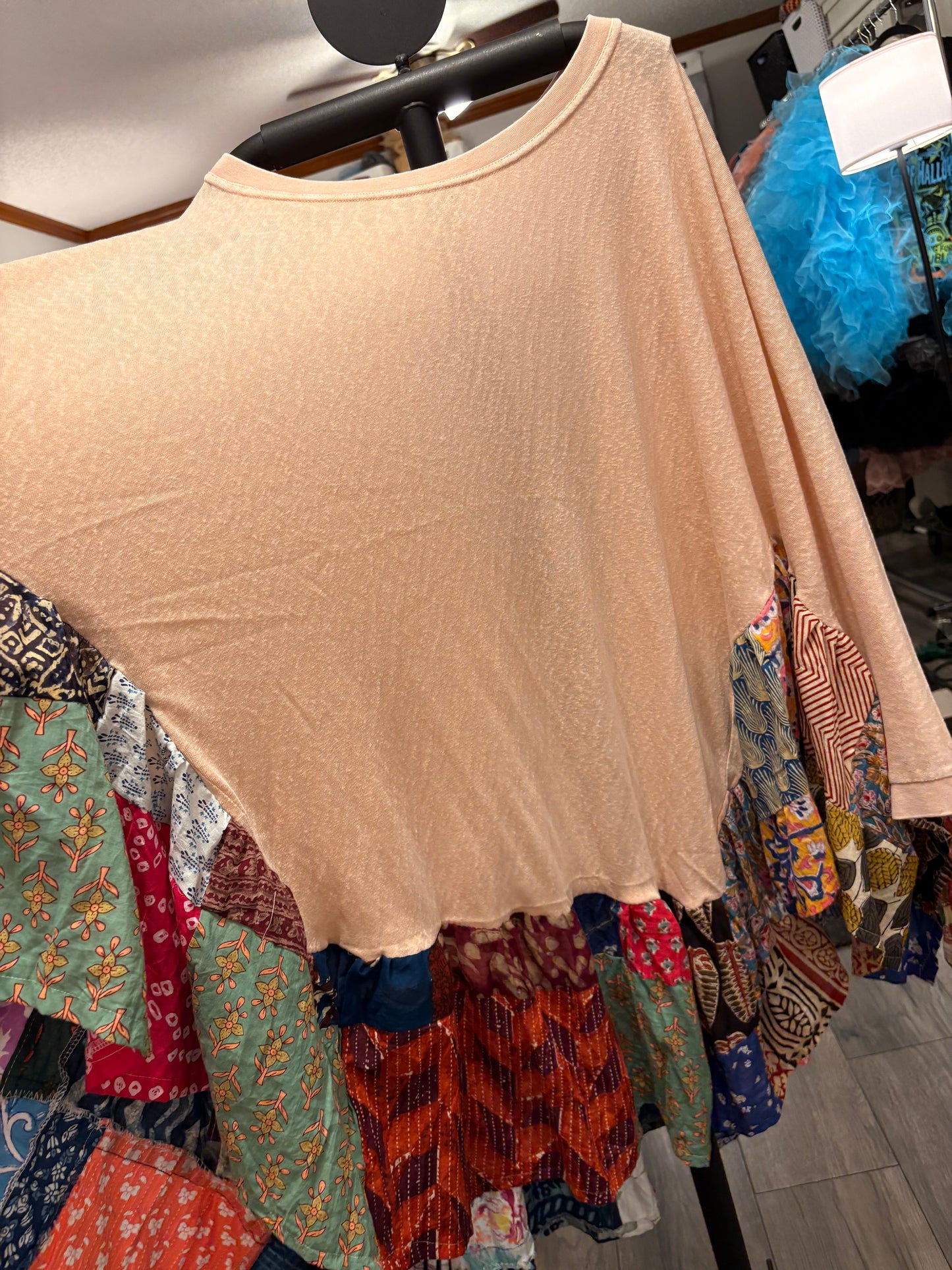 Peaches Upcycled Patchwork Circle Poncho One Size Fits Most Fits a Large to 3X