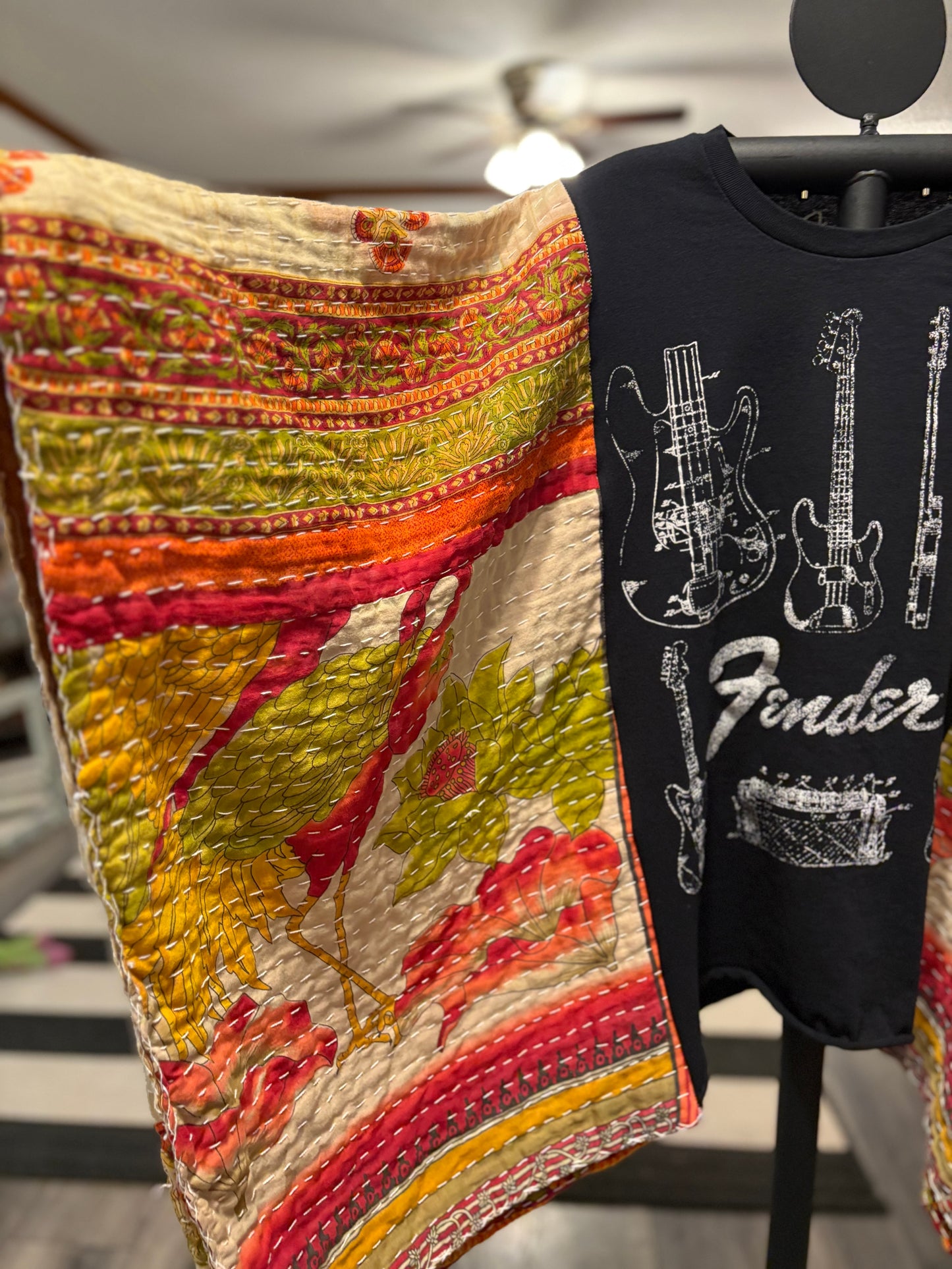 Fender Upcycled Vintage Kantha Poncho Tee Fits A Size Large to 3X