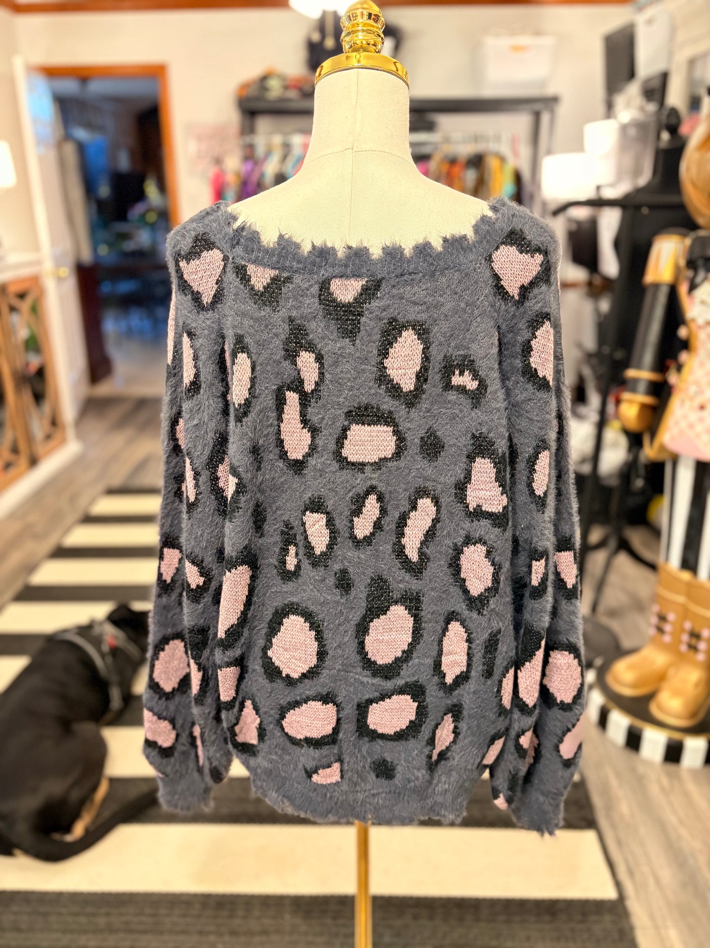 Gray Fuzzy Cheetah Sweater Plus Size