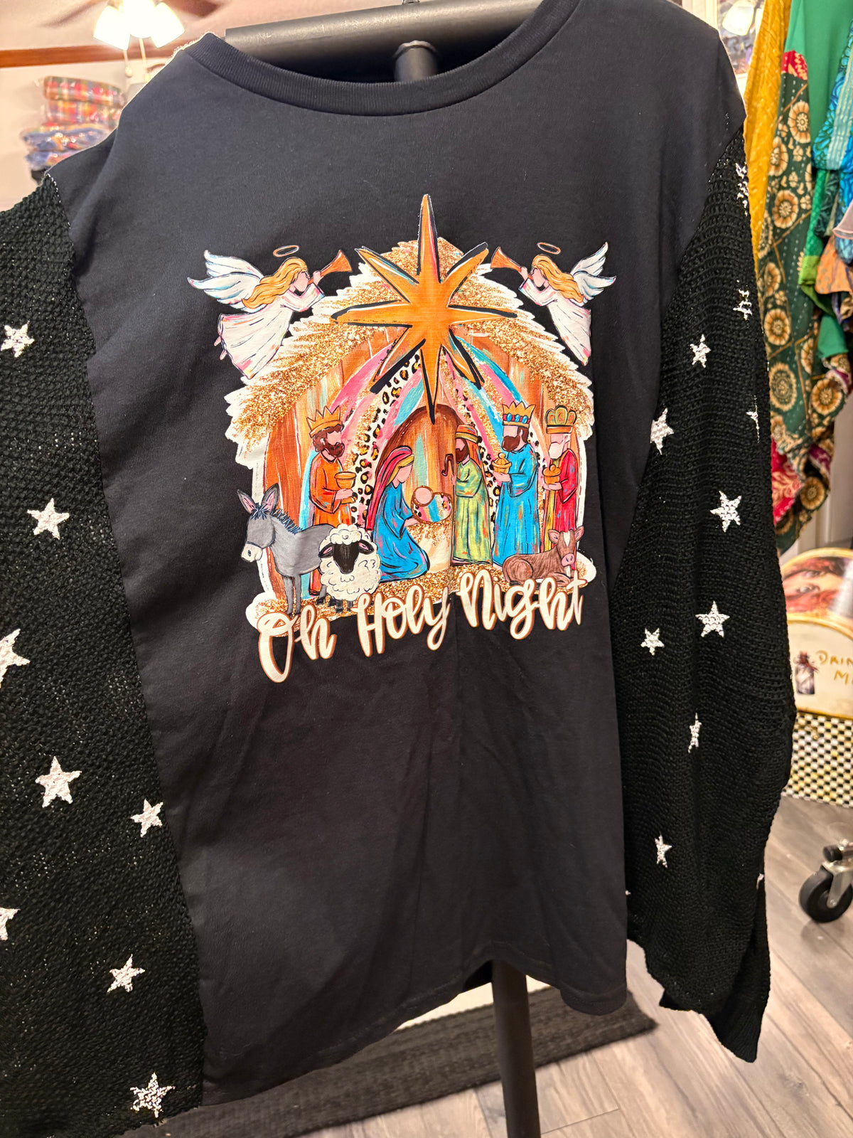 Holy Night Drop Sleeve Sweater Tee One Size Fits a Small to 3X