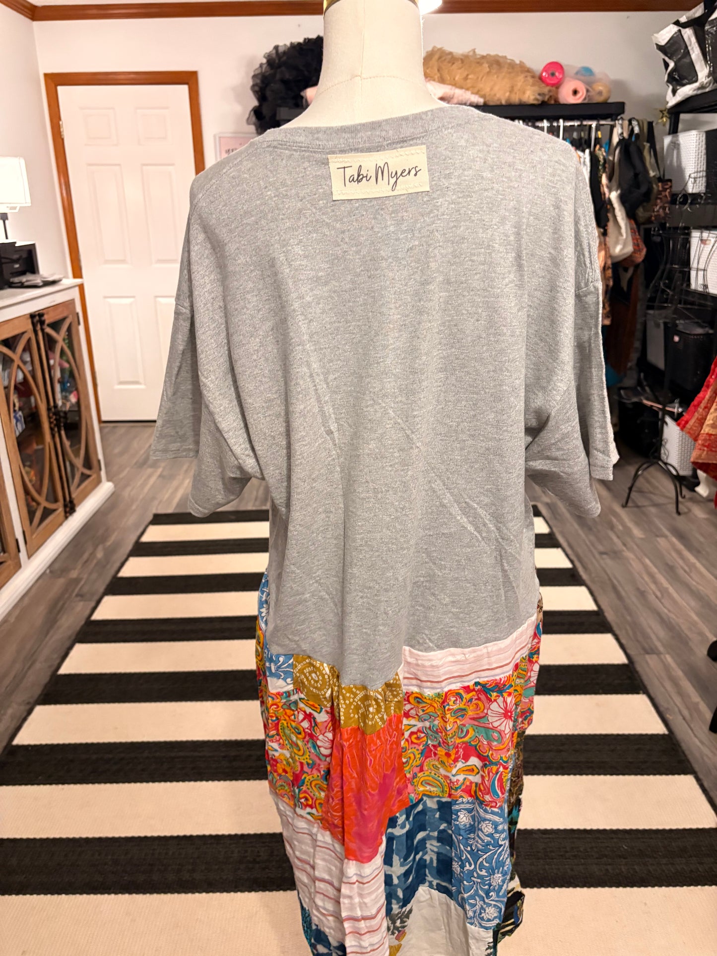 I Wanna Rock Upcycled Vintage Patchwork Tee Dress Fits a Small to XL