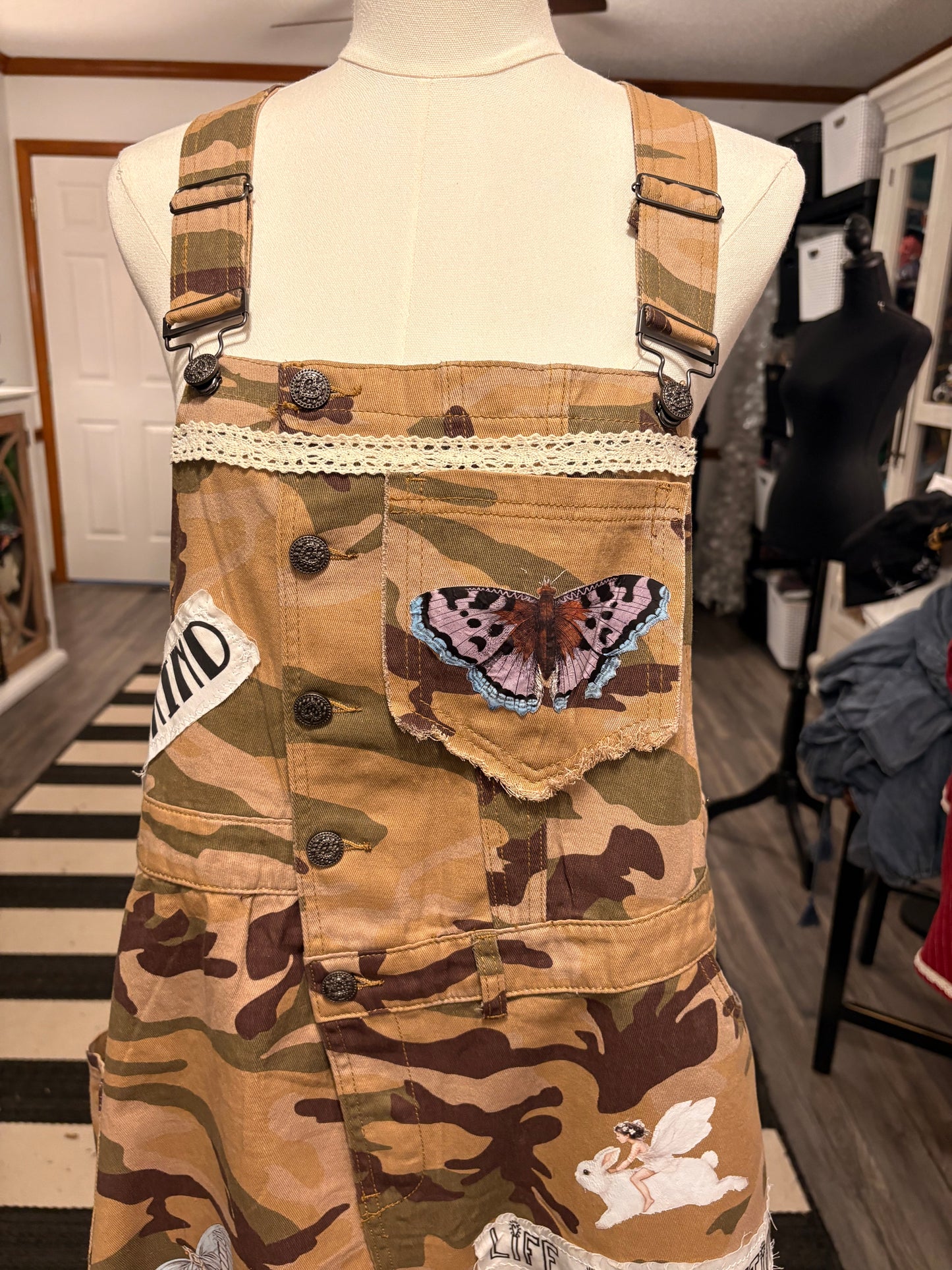 Speak Life Camp Refashioned “Junk” Overalls Dress Small/Medium 4/6/8