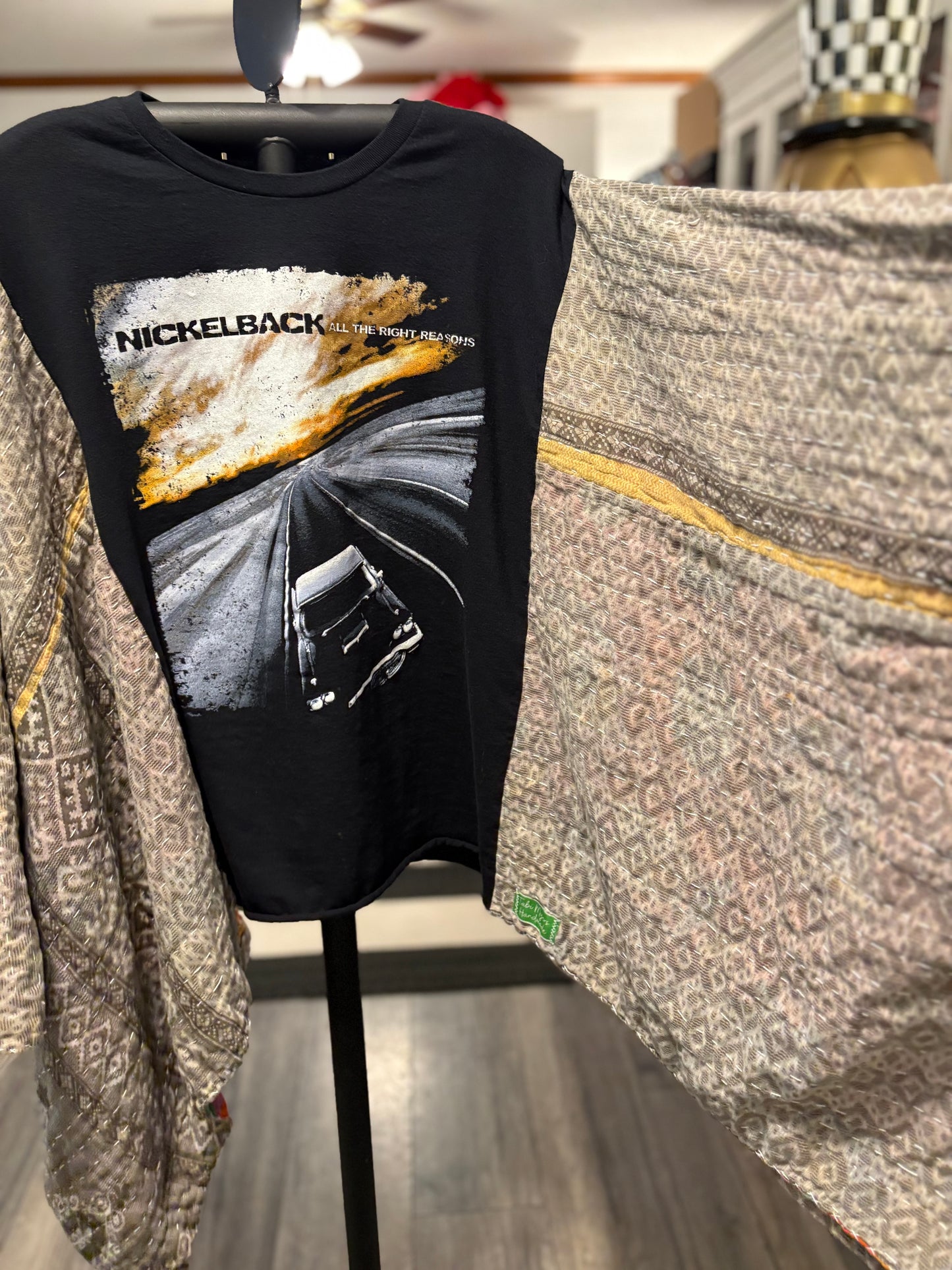 Nickelback Upcycled Vintage Kantha Poncho Tee Fits A Size Small to 3X