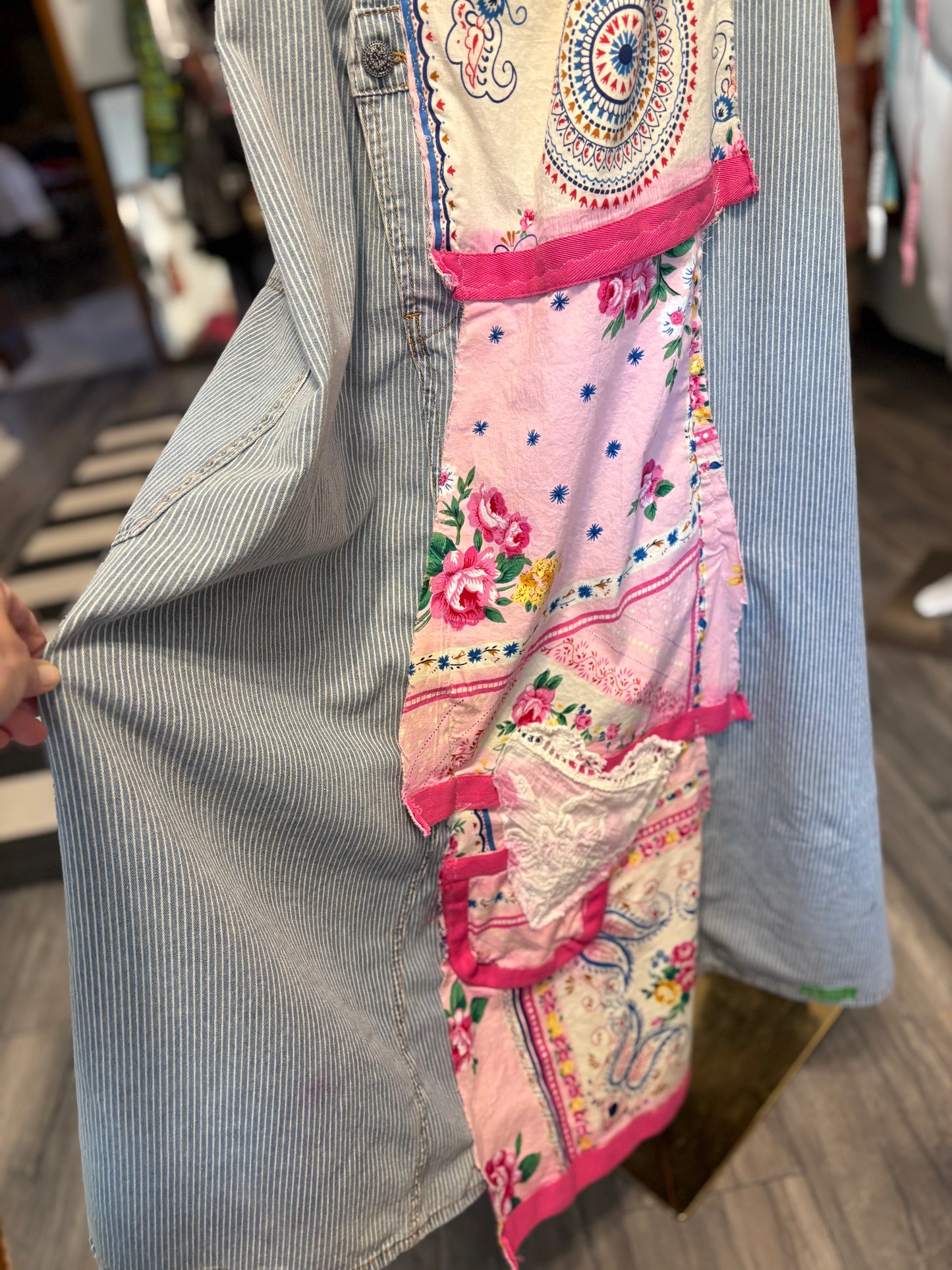 Rose Garden Upcycled Patchwork Overall Dress One Size Fits a Small to XXL