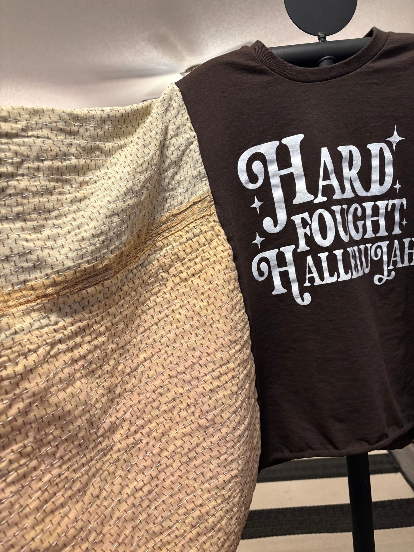 Hard Fought Upcycled Vintage Kantha Quilt Poncho Tee One Size Fits a Small to XL