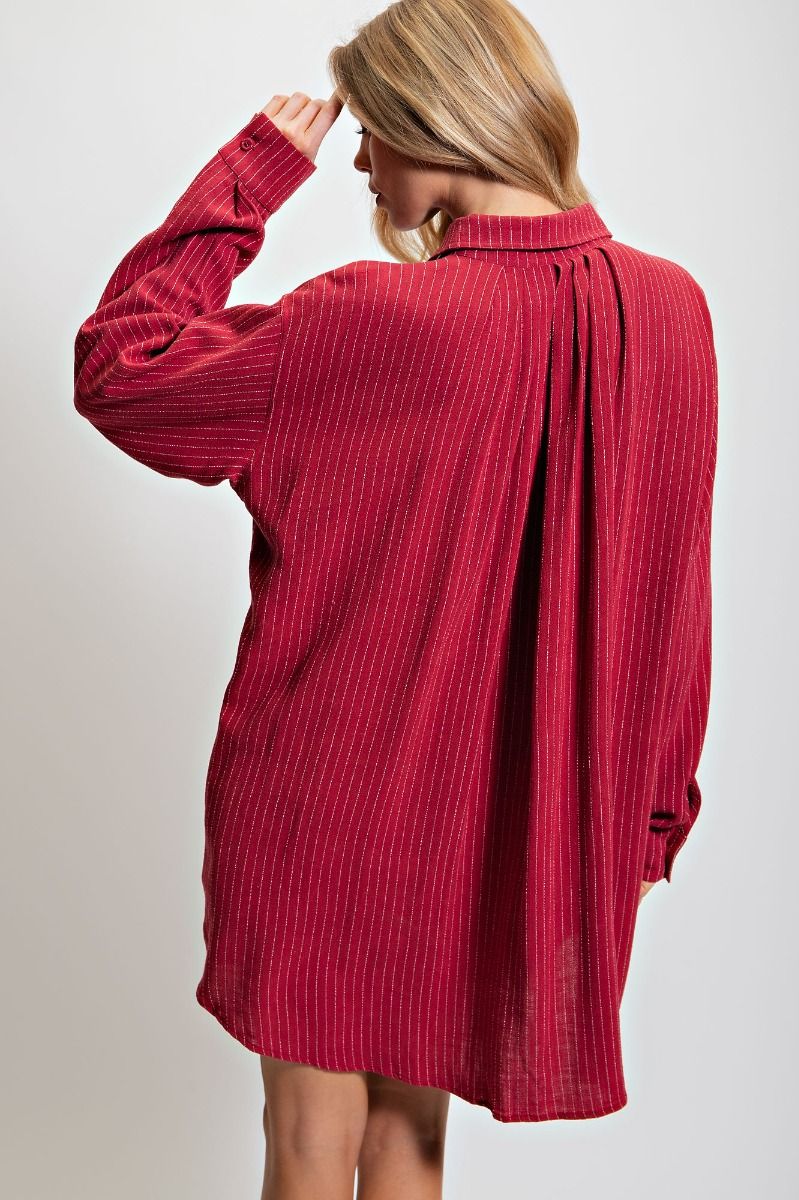 Red Pinstripe Shirt Dress