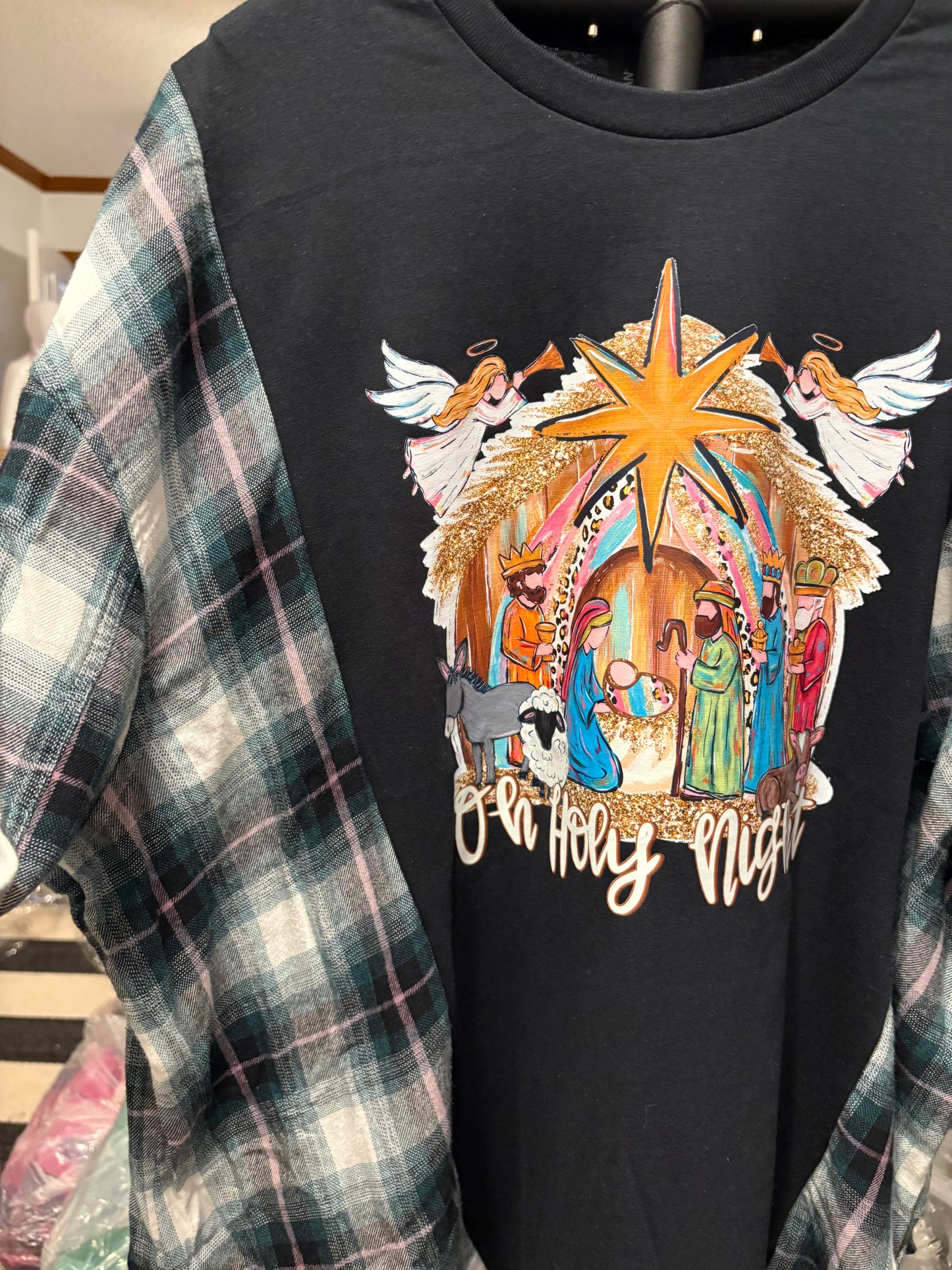 Oh Holy Night Flannel Tee One Size Fits a Large to 3X Oversized