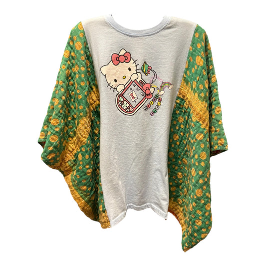 Hello Kitty Upcycled Vintage Kantha Poncho Tee Fits A Size Small to 3X