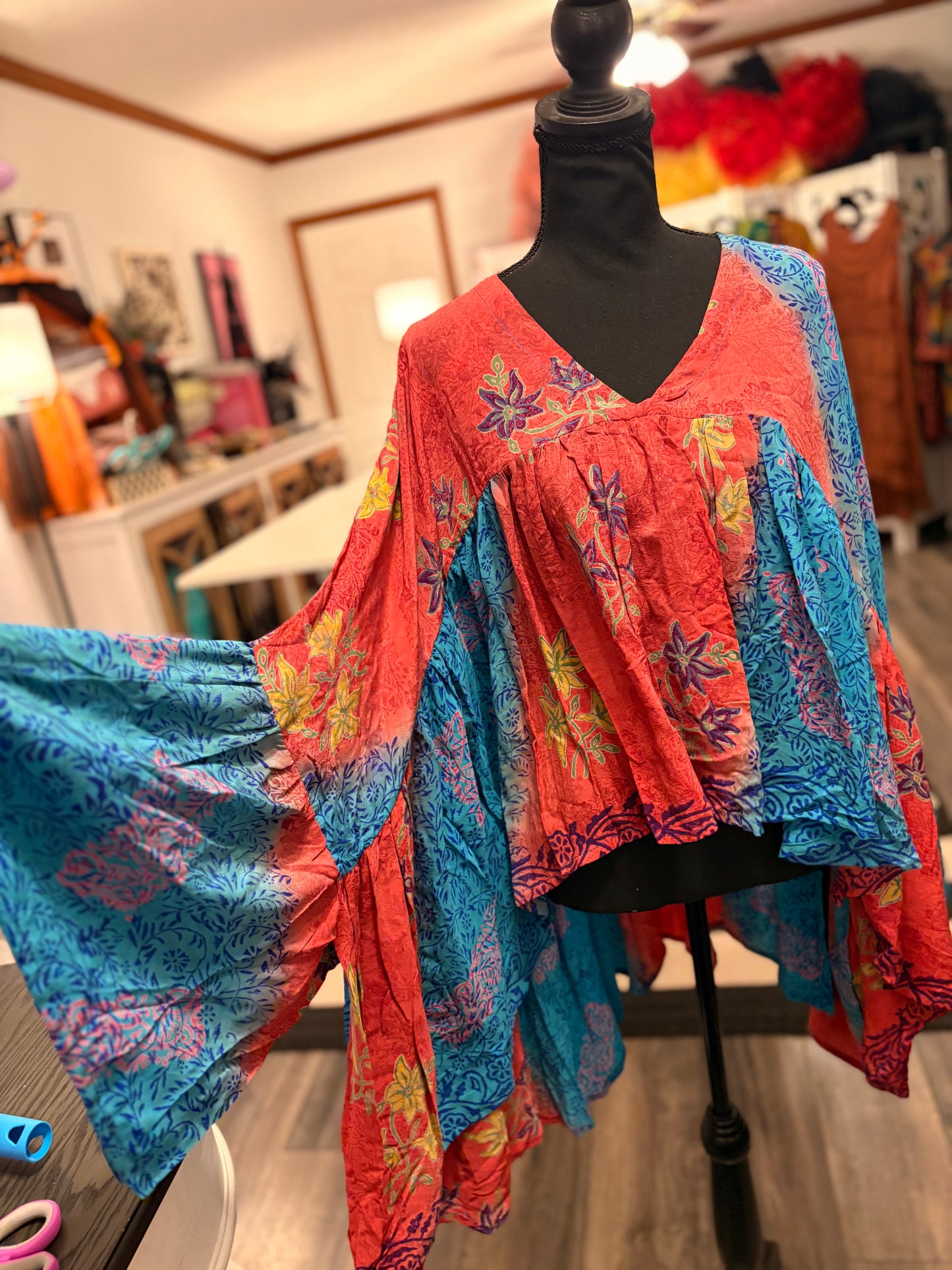 Lizzie Silk Ruffle Top One Size Fits Small to XXL 2-16