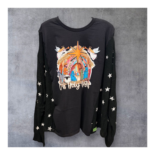 Oh Holy Night Star Sweater Tee One Size Fits a Large to 3X Oversized