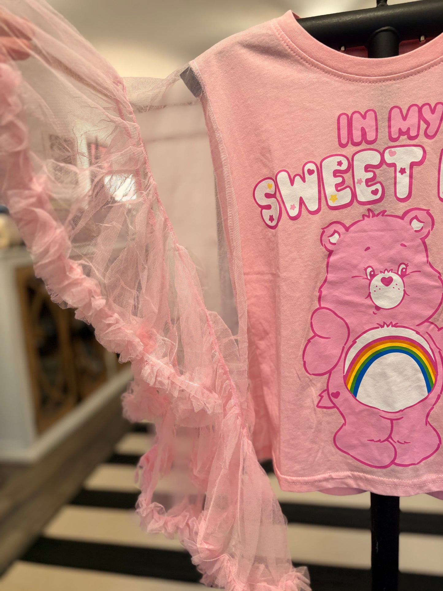 Sweet Care Bear Upcycled Rockstar Poncho One Size Fits a Small to XL CROPPED