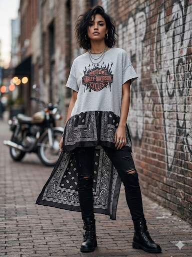 Hog Drama Ho/Lo Bandana Tee One size fits a Large to 2X 10-16