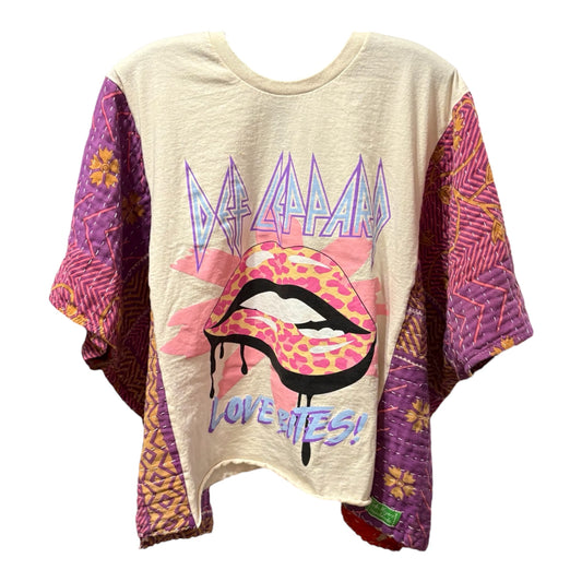 Def Leppard Upcycled Vintage Kantha Poncho Tee Fits A Size Small to XXL