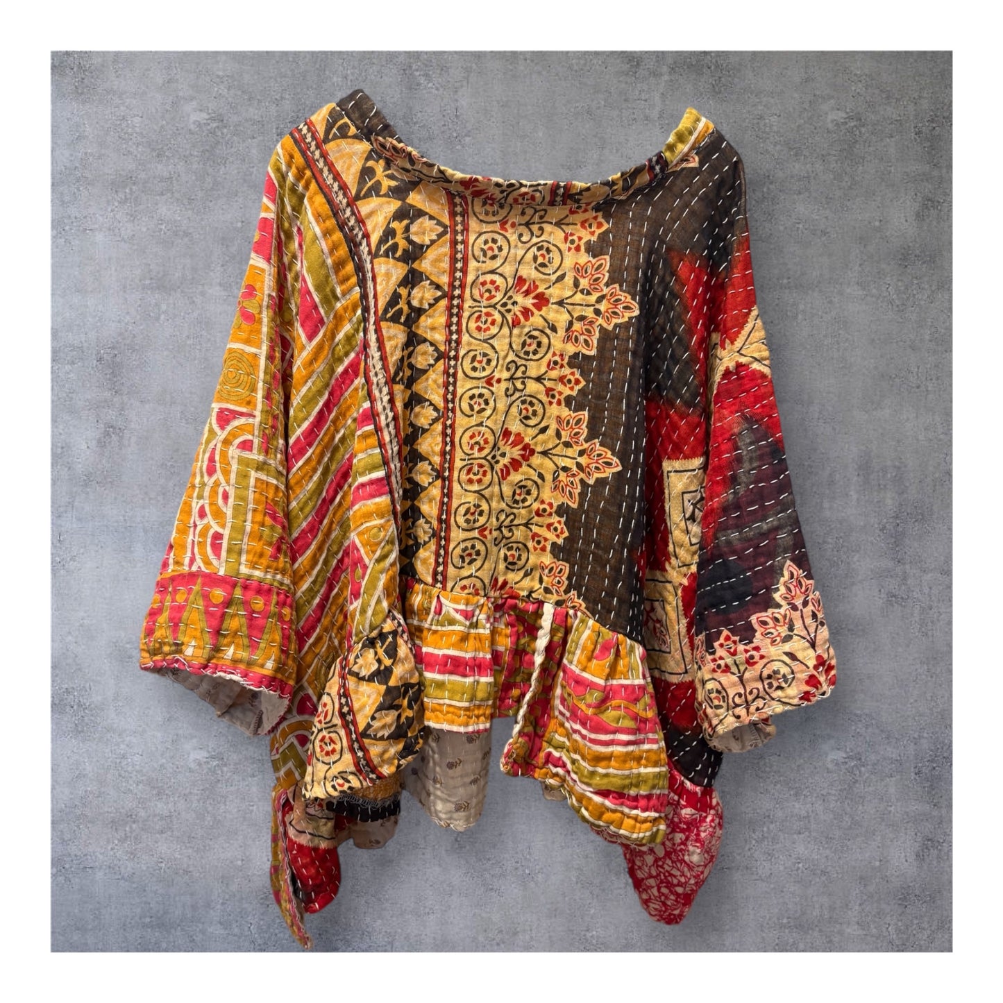 Pablo Upcycled Vintage Kantha Quilt ART Layering Top One Size Fits A Small to 3X Oversized