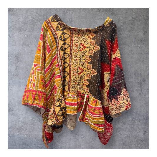 Pablo Upcycled Vintage Kantha Quilt ART Layering Top One Size Fits A Small to 3X Oversized