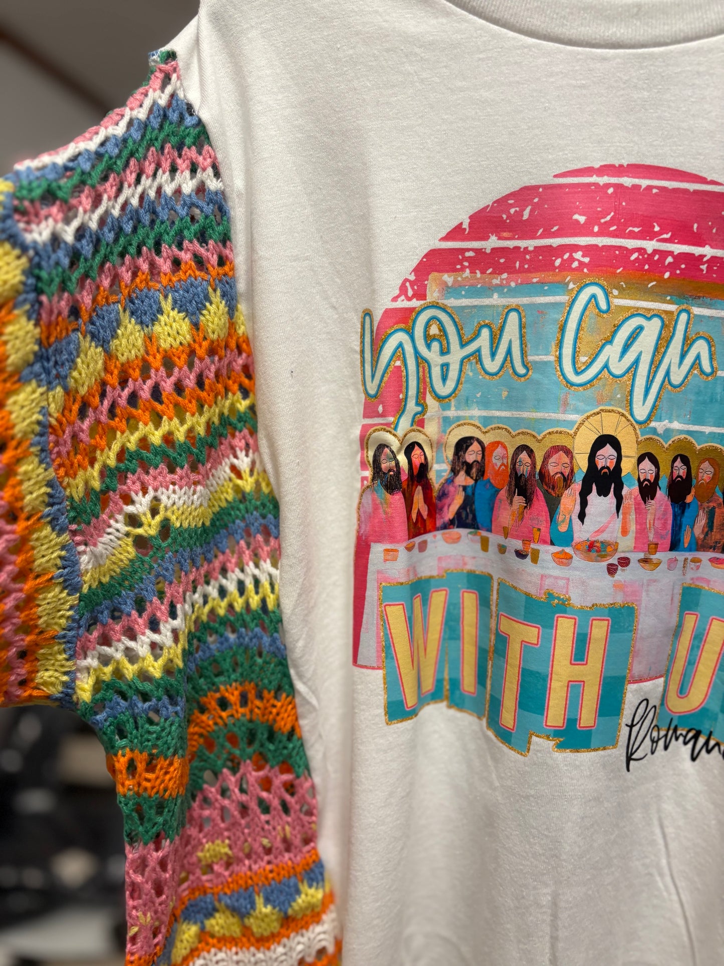 Sit With Us Upcycled Crochet Sweater Tee One Size Fits a Small to XXL Oversized