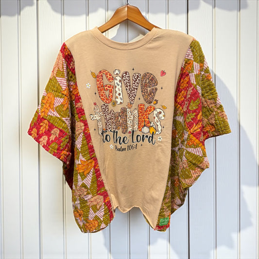 Give Thanks Upcycled Vintage Kantha Poncho Tee Fits A Size Small to  XXL