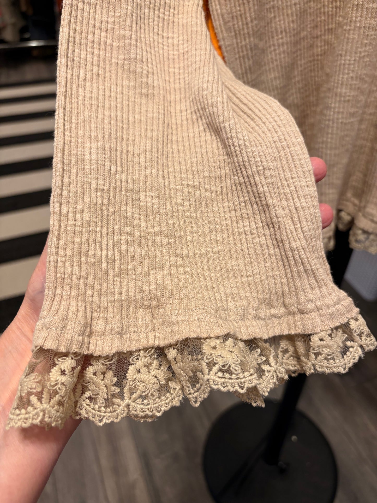 Lace Trim Thermal Knit Top Plus Size