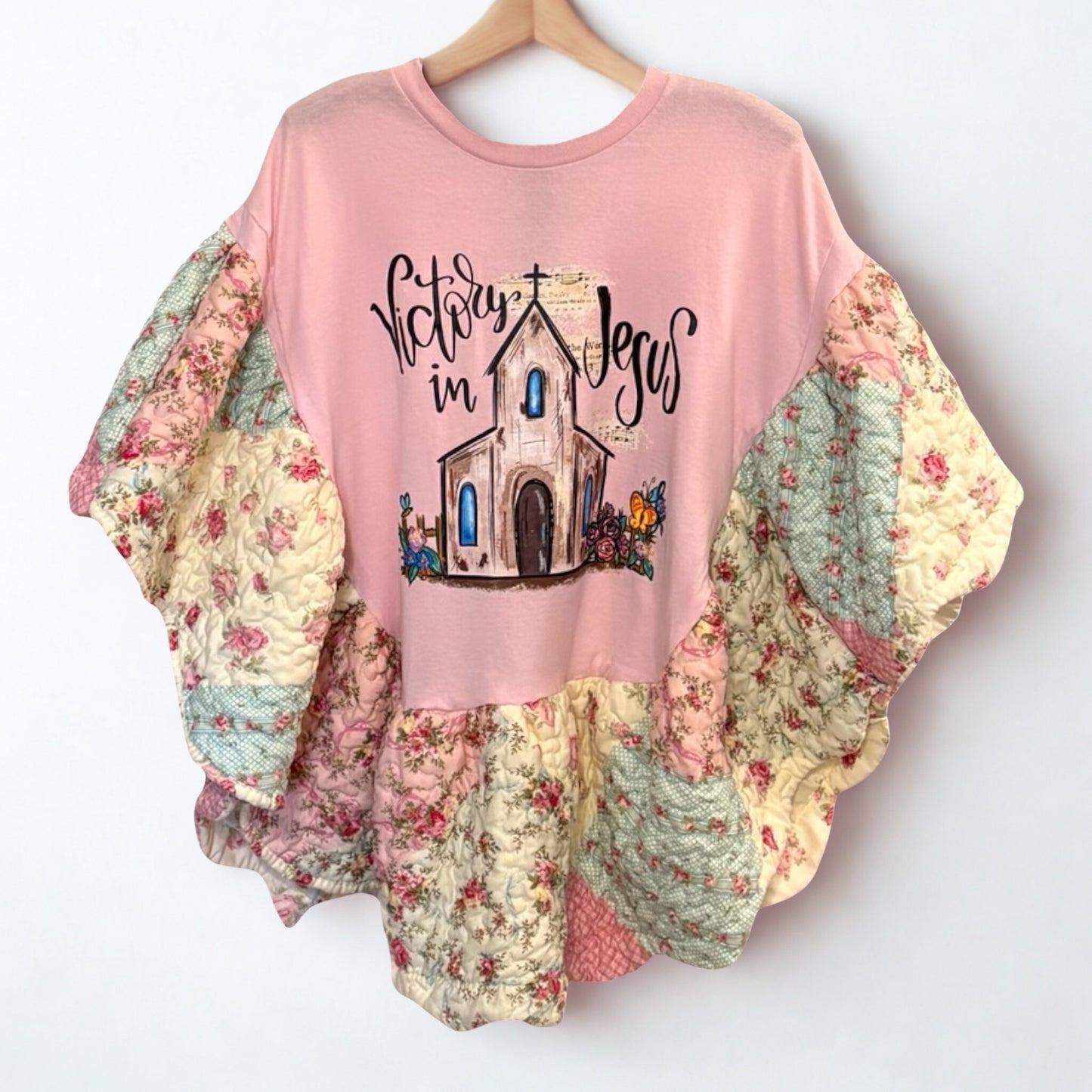 Victory in Jesus Quilted Rock Angel Poncho One Size Fits a Large to XXL OVERSIZED