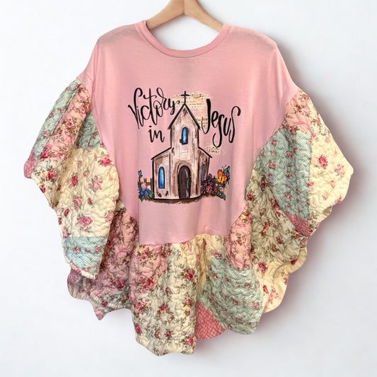 Victory in Jesus Quilted Rock Angel Poncho One Size Fits a Large to XXL OVERSIZED