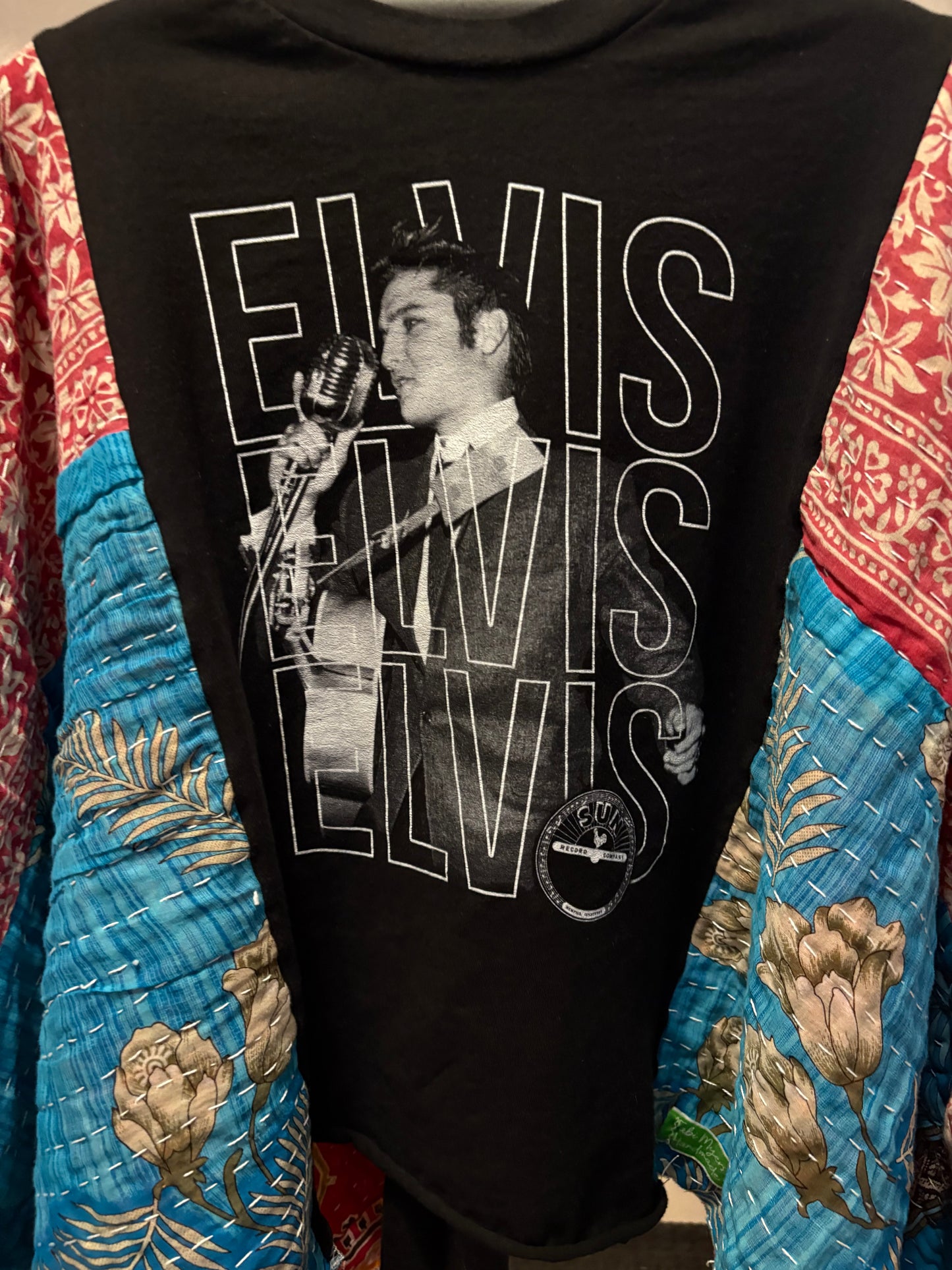 Elvis Upcycled Vintage Kantha Quilt Poncho Tee One Size Fits a Small to XXL