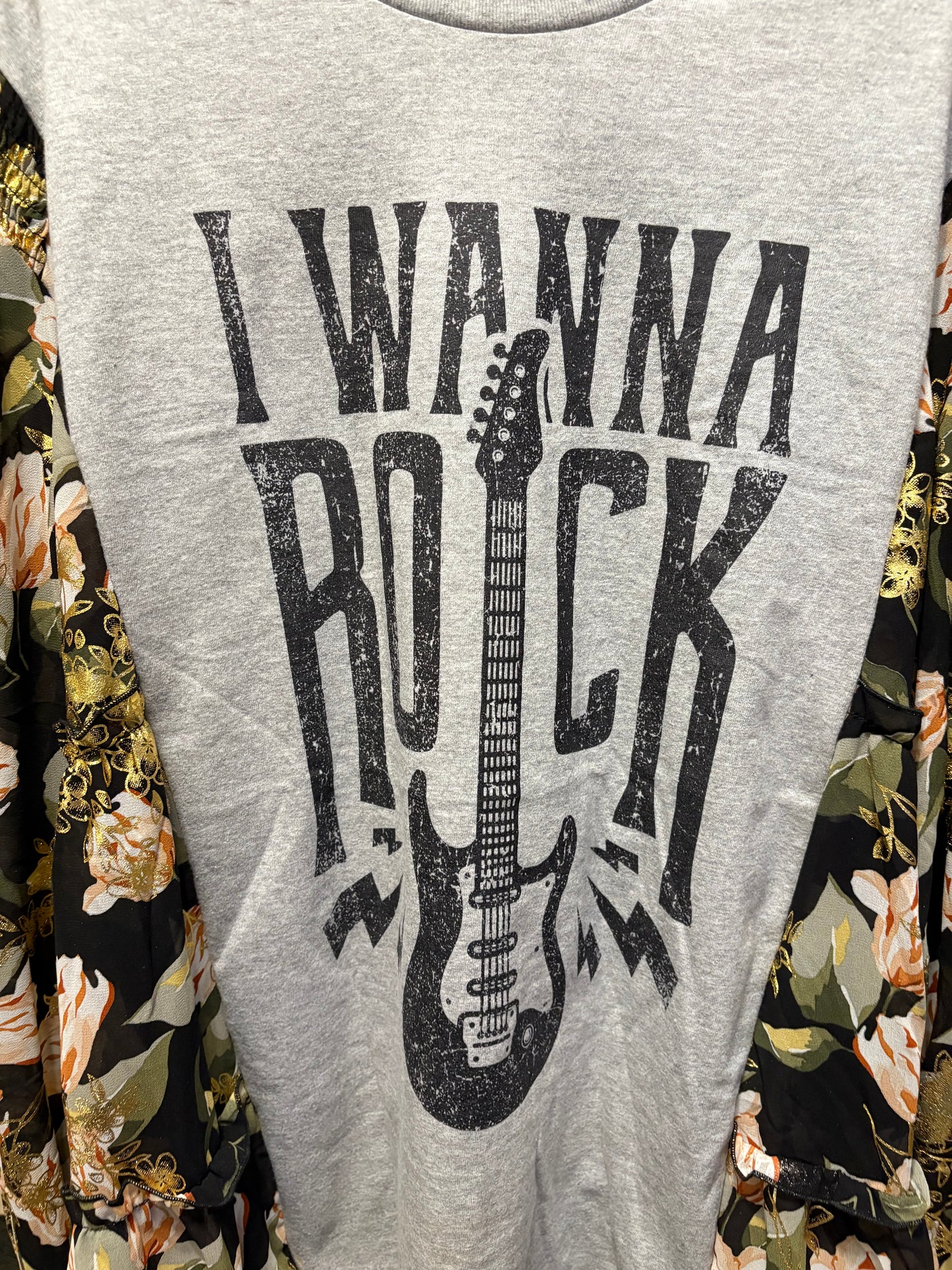 I Wanna Rock Upcycled Drop Sleeve Tee One Size Fits A Small to XXL Oversized