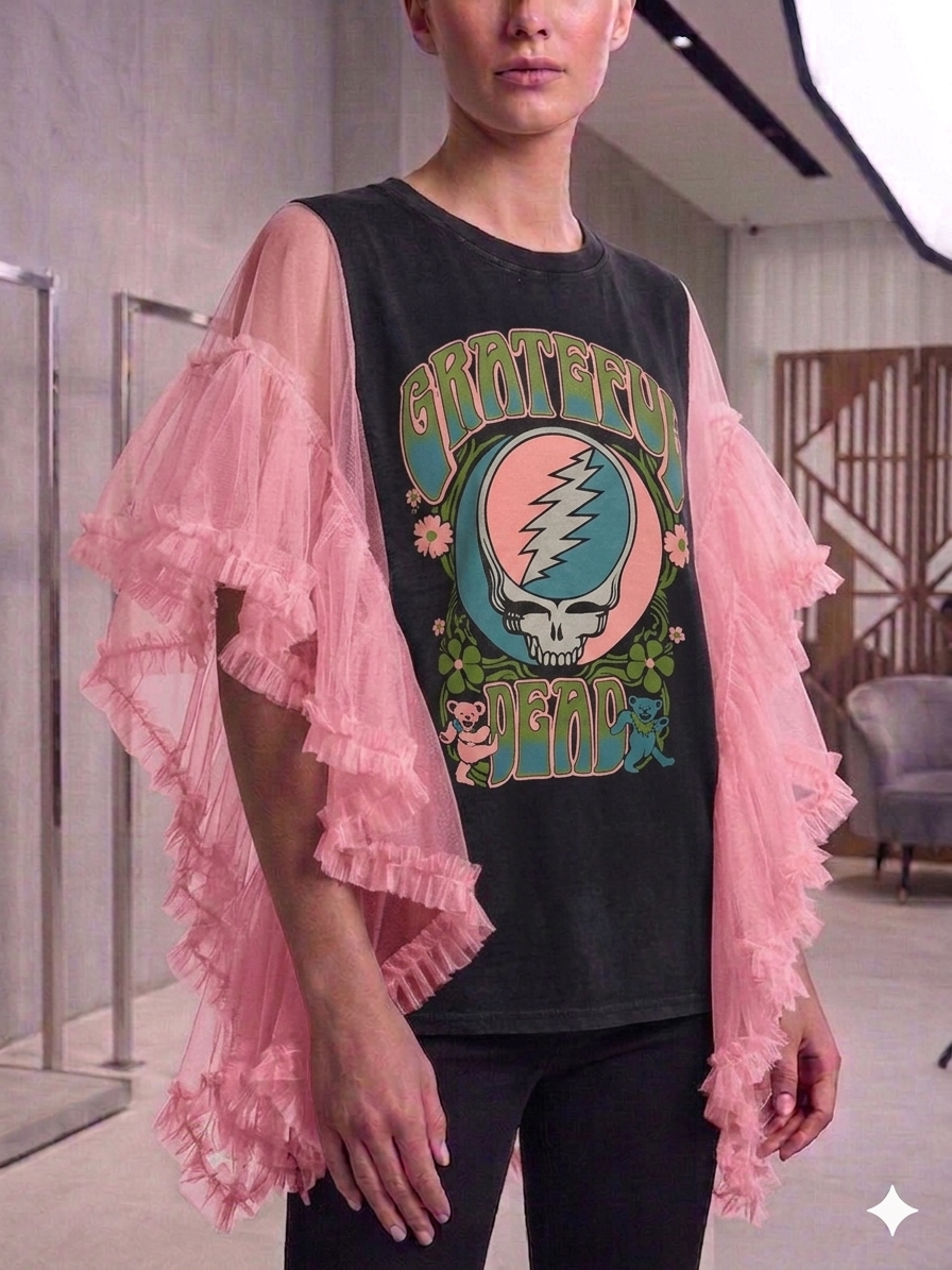 Dead Pink Upcycled Rockstar Poncho One Size Fits a Small to XL