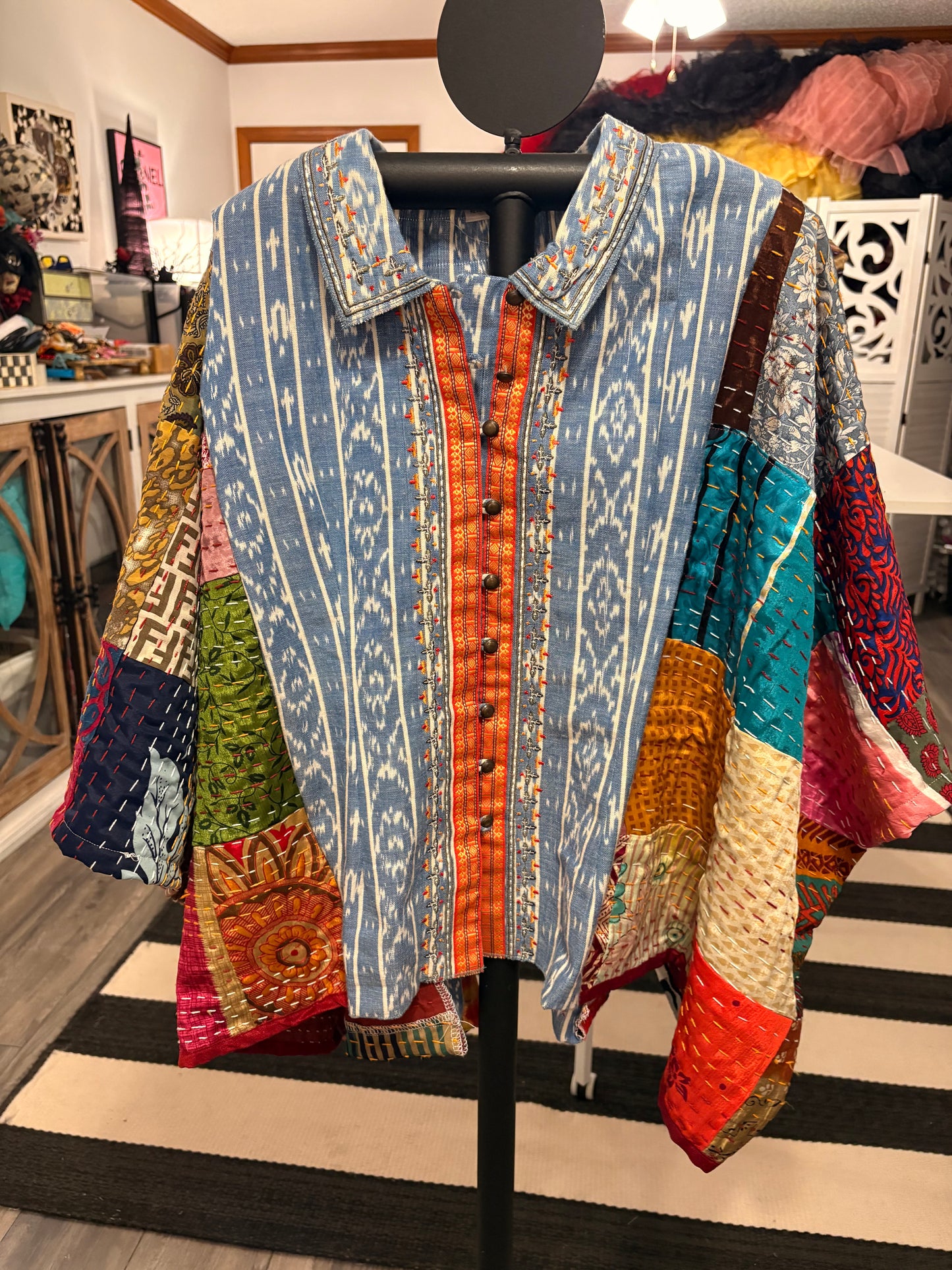 Carolyn Silk Kantha Poncho One Size Fits a Small to XL (petite)