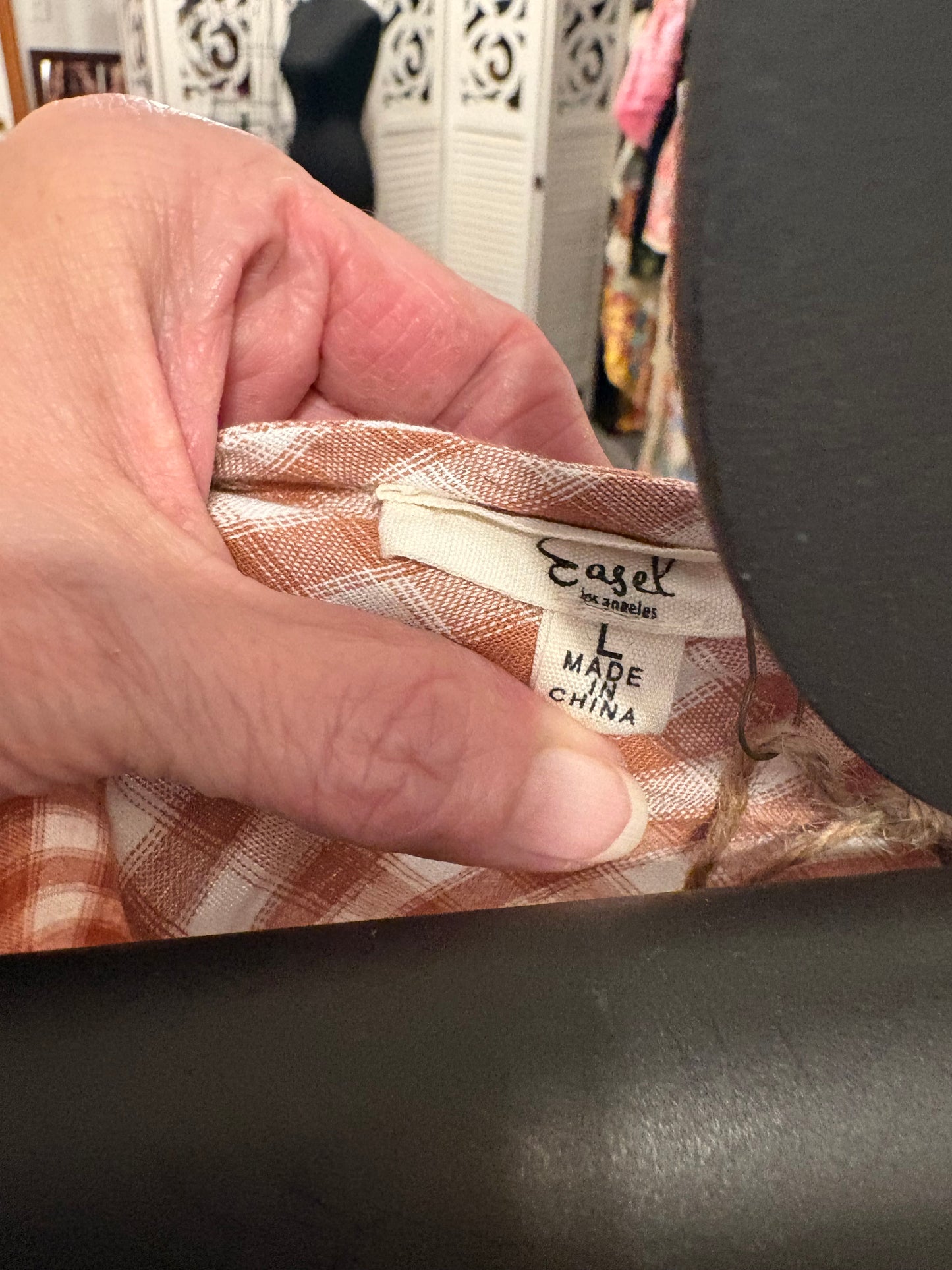Brown Gingham Button Down Large