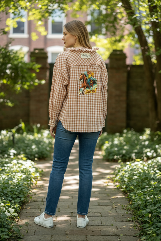 Ride Em “Junk” Frayed Gingham Shirt Fits a Small