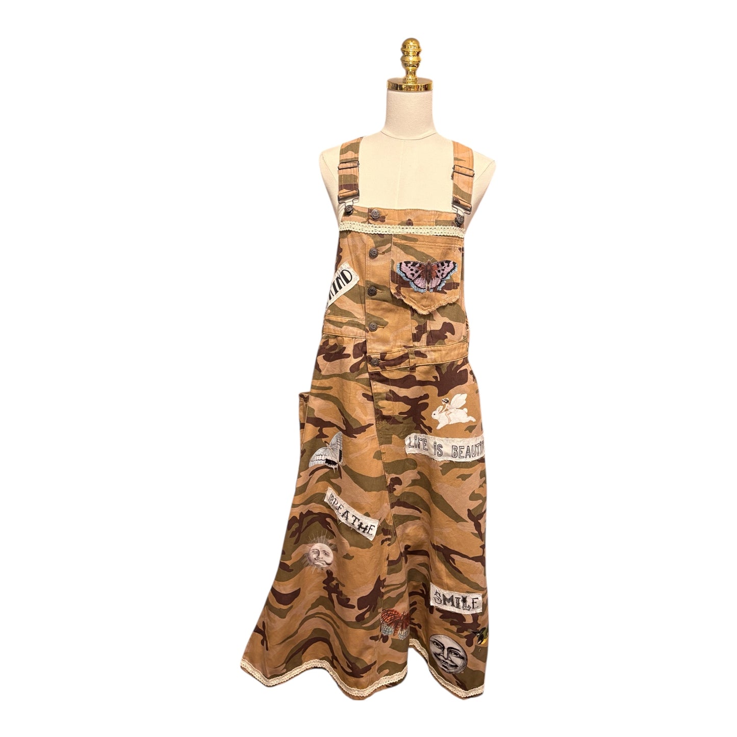 Speak Life Camp Refashioned “Junk” Overalls Dress Small/Medium 4/6/8