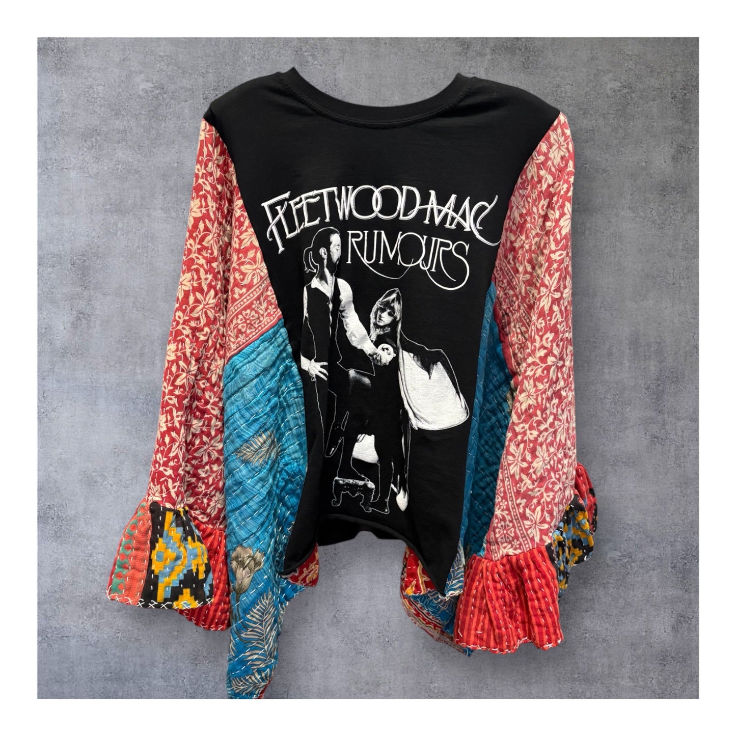 Rumours Upcycled Vintage Kantha Quilt Ruffle Sleeve Poncho Tee One Size Fits a Large to 3X