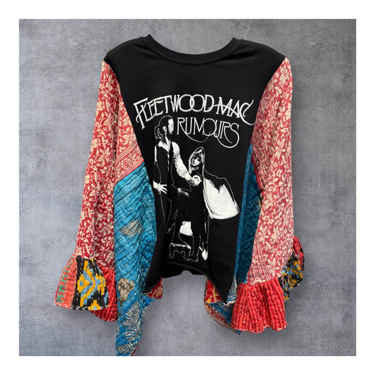 Rumours Upcycled Vintage Kantha Quilt Ruffle Sleeve Poncho Tee One Size Fits a Large to 3X