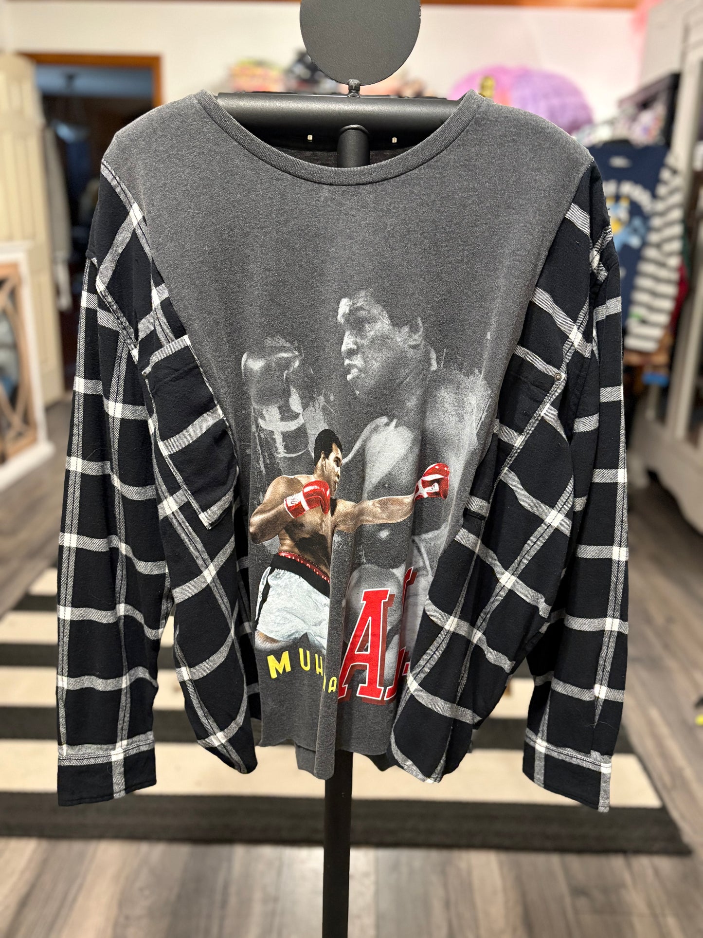 Muhammad Ali Upcycled Drop-Sleeve Tee Flannel One Size Fits a Large to XXL