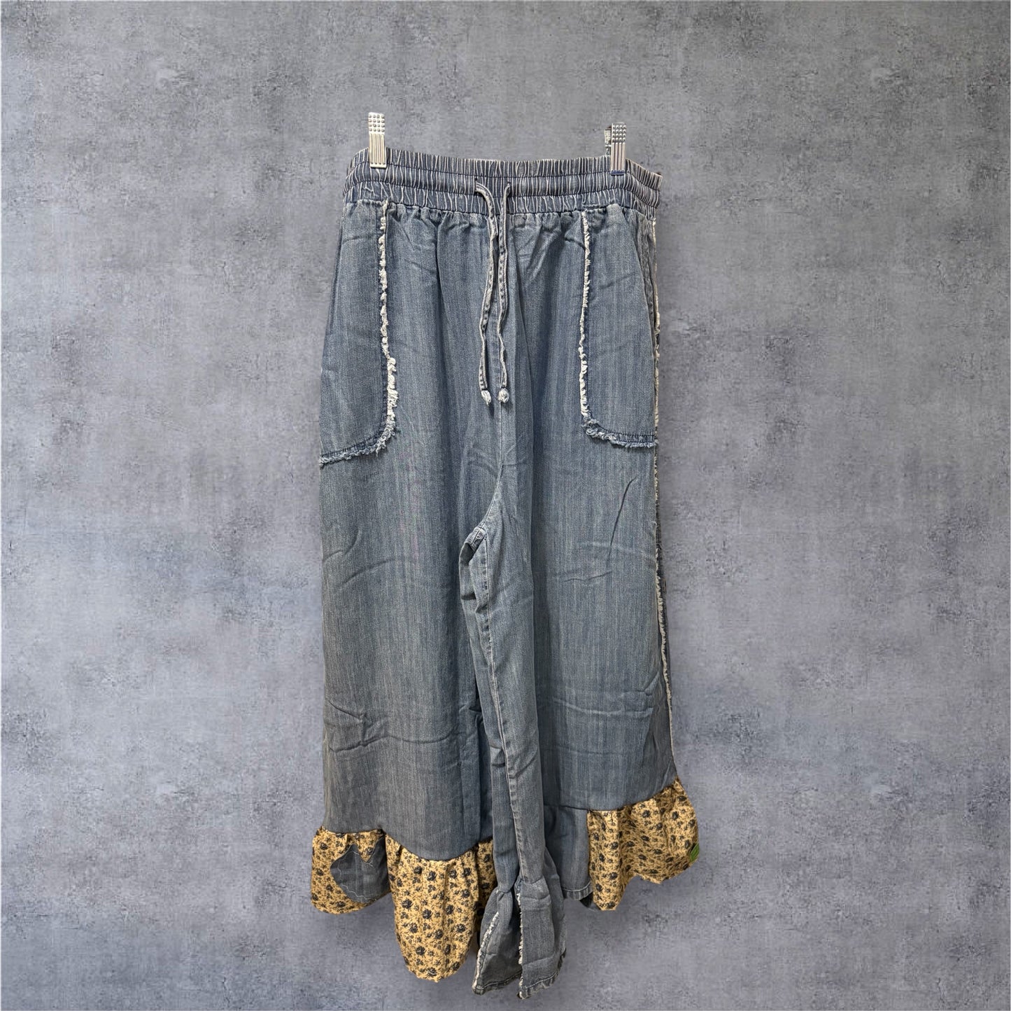 Hollys Upcycled Ruffled Denim Chambray Pants 1X