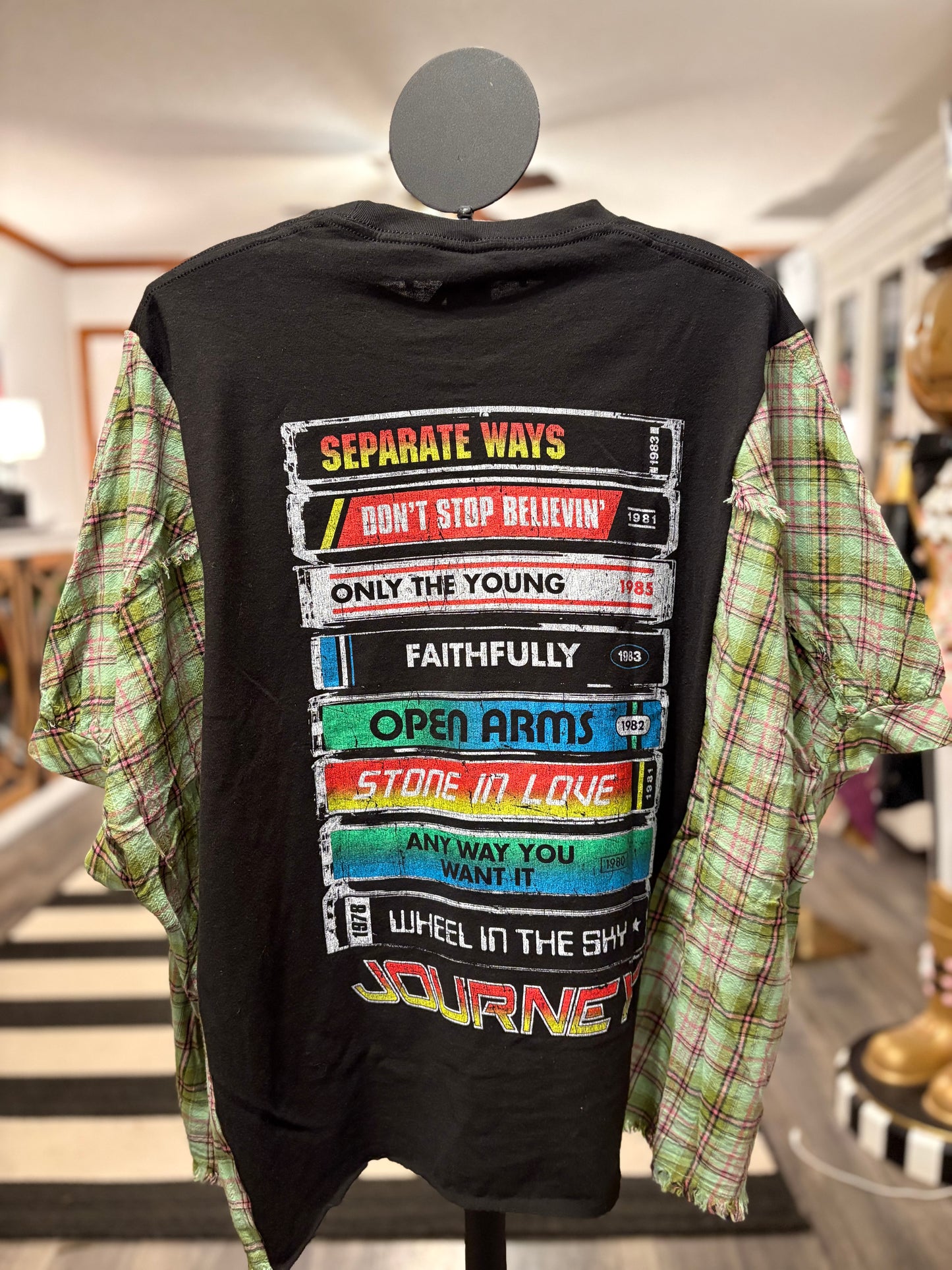 Faithfully Upcycled Drop Sleeve Flannel Tee One Size Fits A Small to Large Oversized