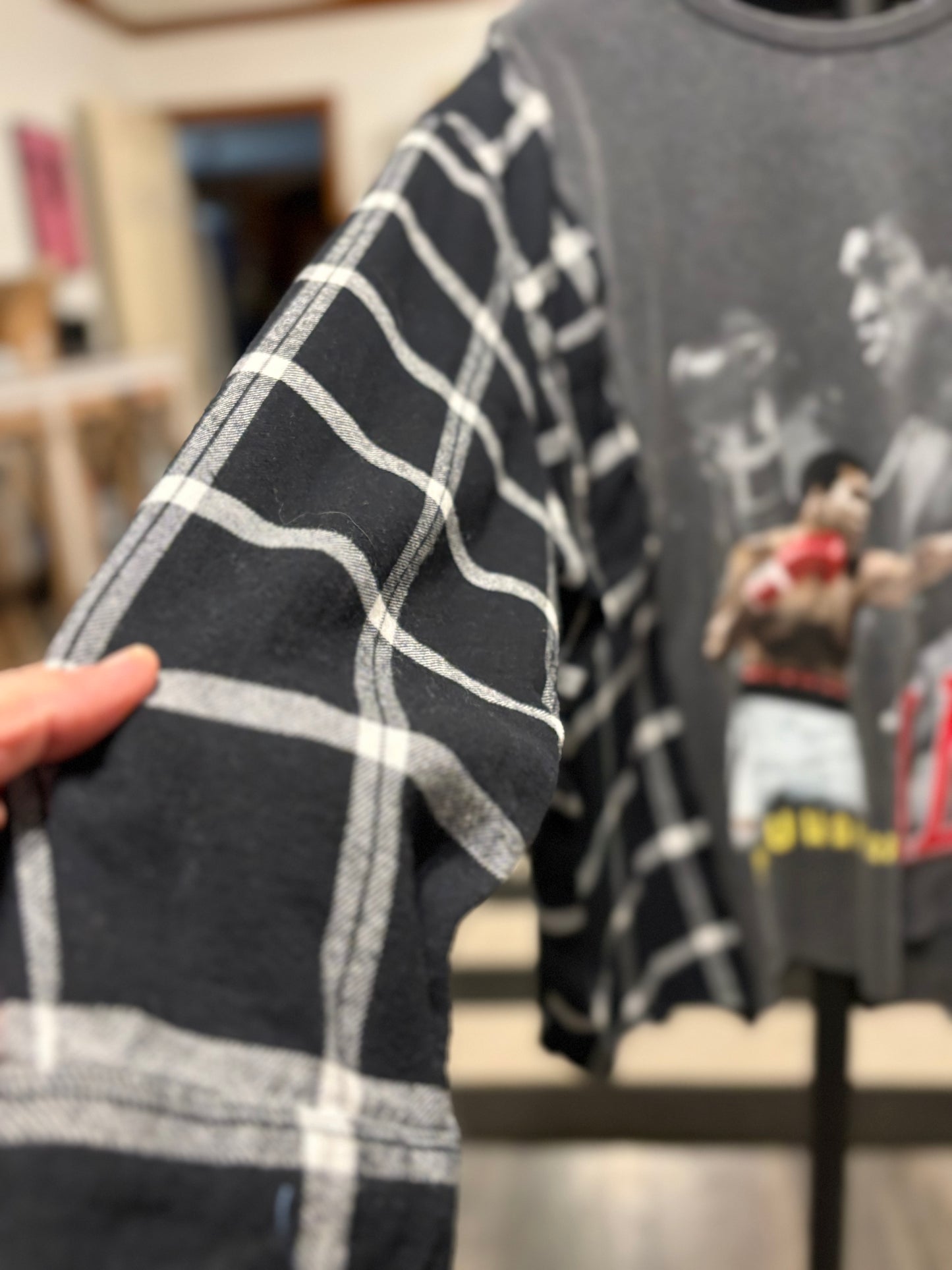 Muhammad Ali Upcycled Drop-Sleeve Tee Flannel One Size Fits a Large to XXL