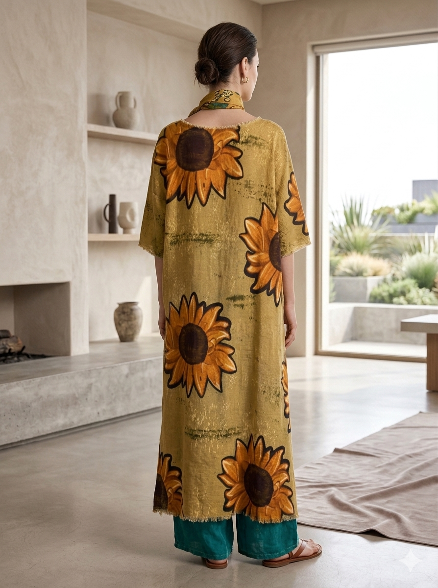 Hi-Lo in Olive with Sunflower Print One Size Fits Small to XXL