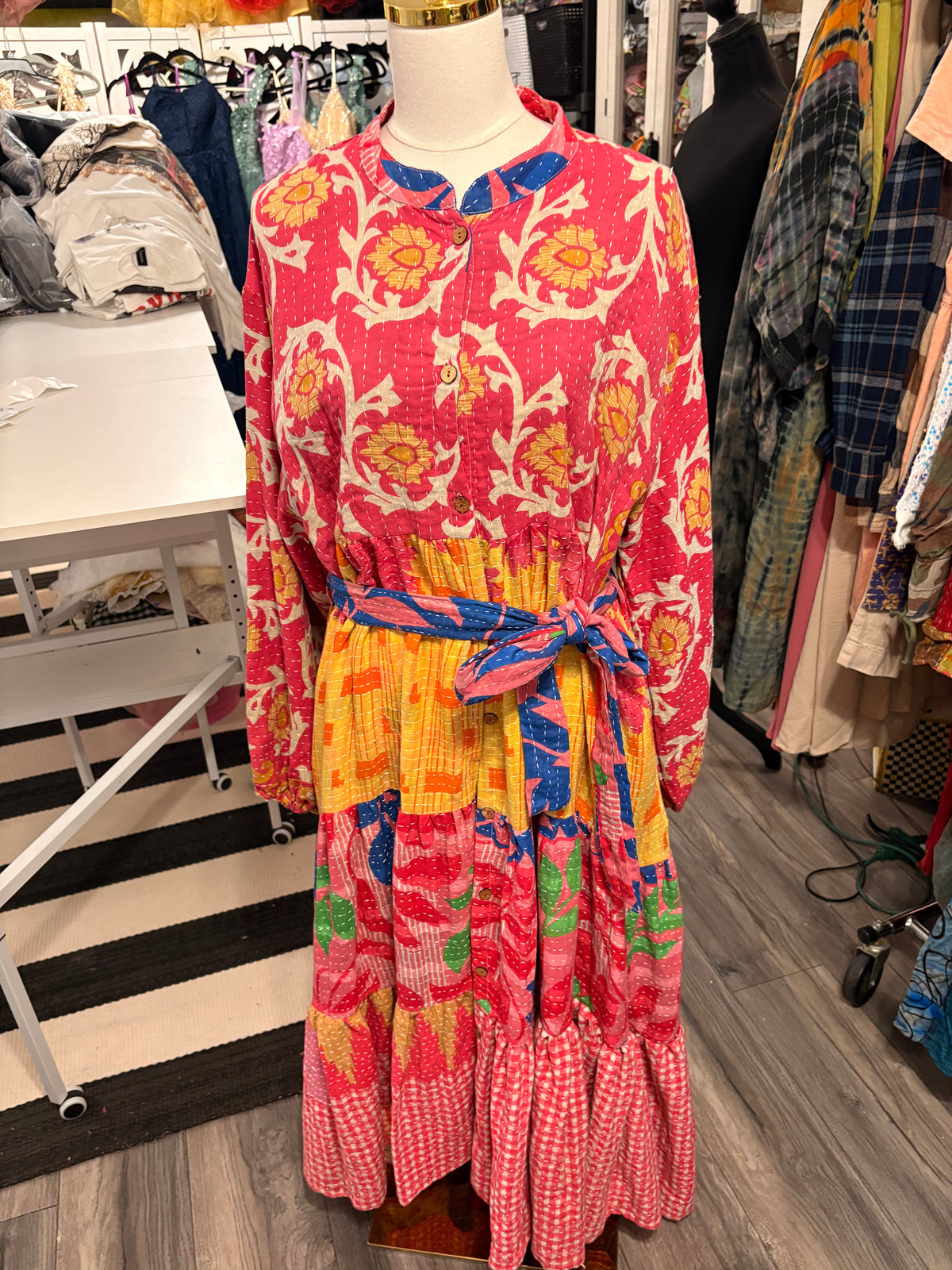 Lisa Vintage Kantha Duster Maxi Dress One Size Fits Small to 3X 2-22