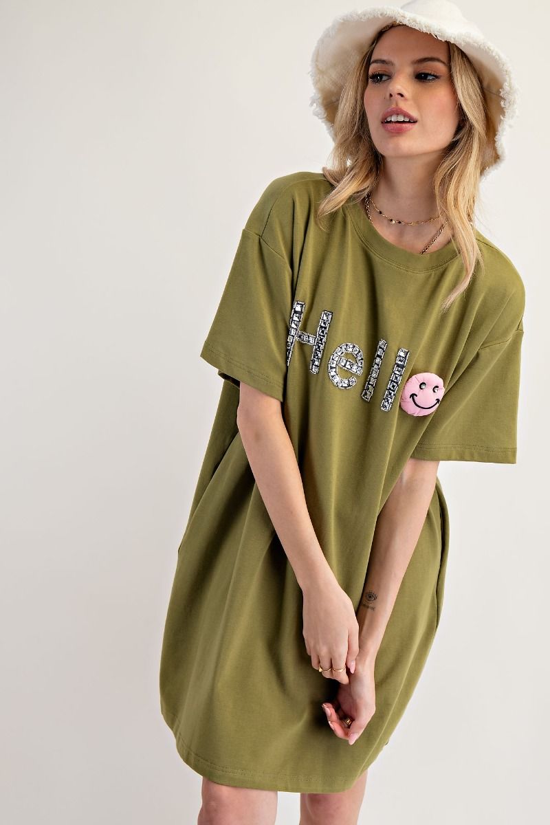Olive Hello Patched Tunic Tee Dress