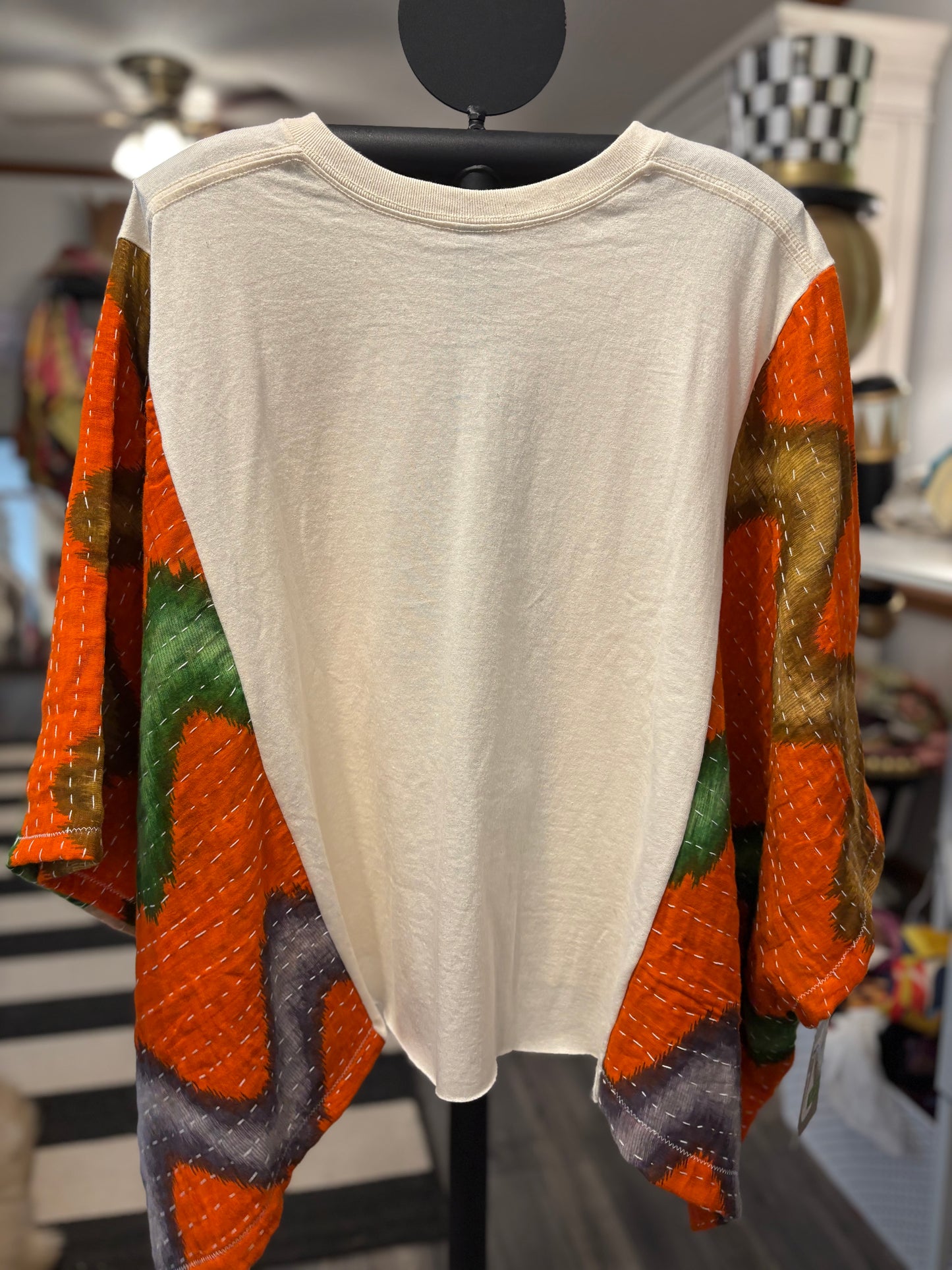 Autumn Upcycled Vintage Kantha Poncho Tee Fits A Size Small to XL
