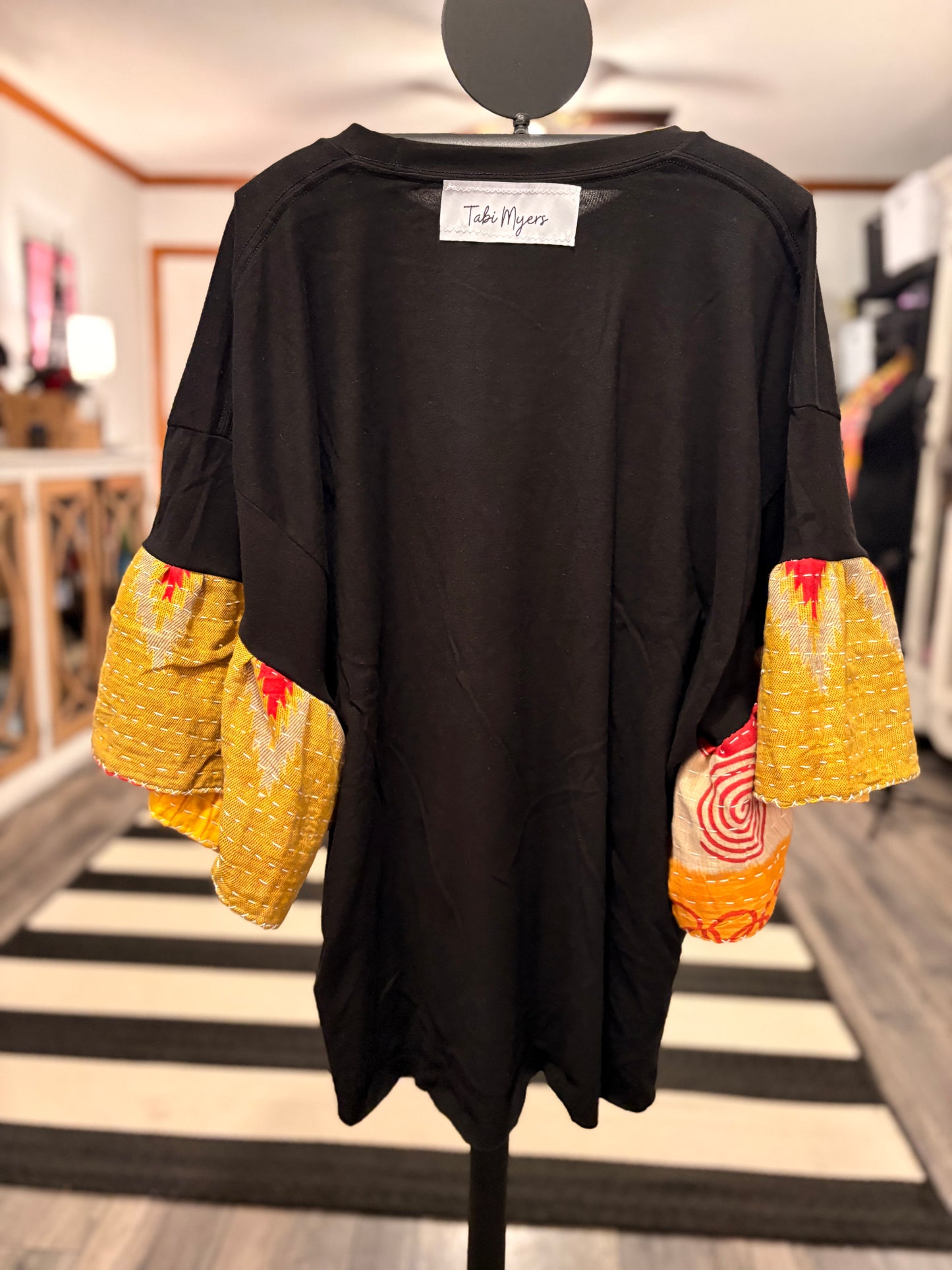Sun Elvis Upcycled Vintage Kantha Sleeve Tee Fits a Small to 2X