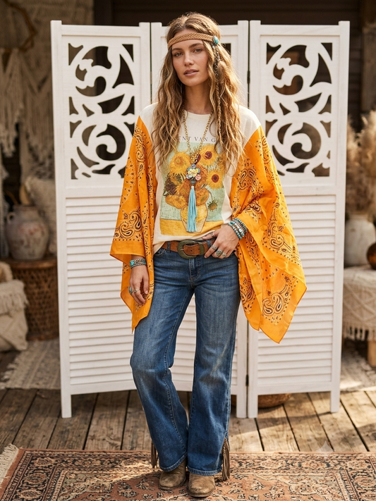 Sunflowers Bandana Poncho One Size Fits a Small to XXL
